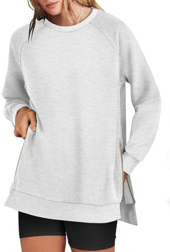 ANRABESS Women's Oversized Sweatshirts Crewneck Long Sleeve Tunic Pullover Shirts Side Zipper Hoo... | Amazon (US)