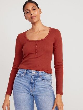Fitted Rib-Knit Henley T-Shirt for Women | Old Navy (US)