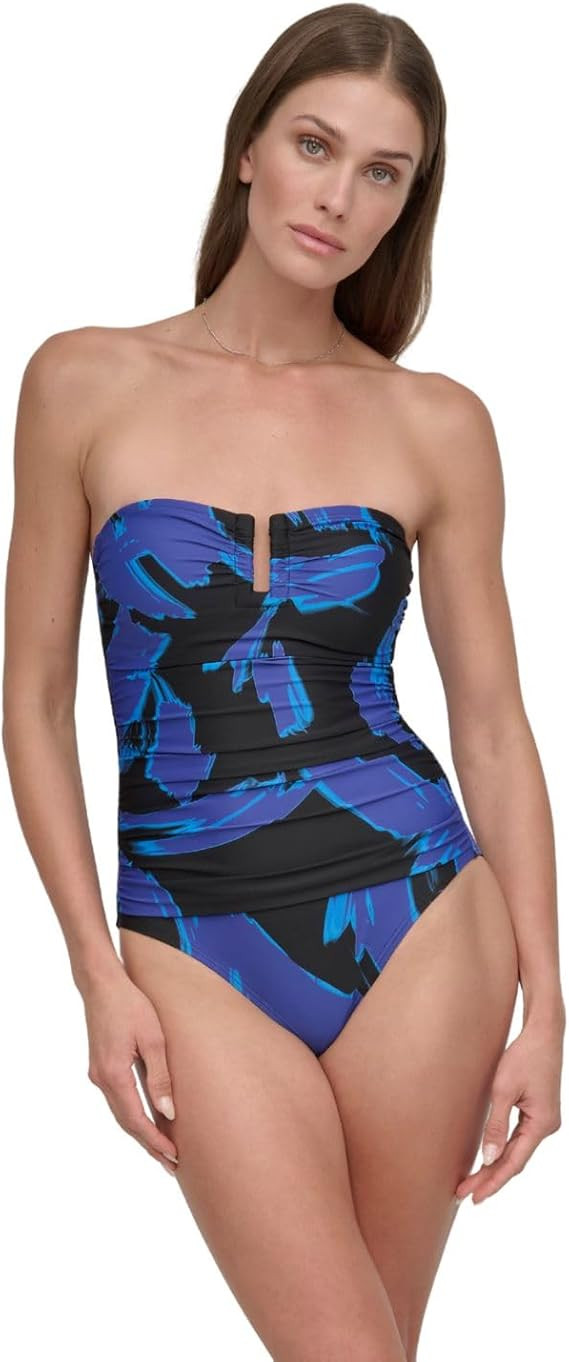 DKNY Womens U-Wire Bandeau One Piece Swimsuit with Tummy Control | Amazon (US)