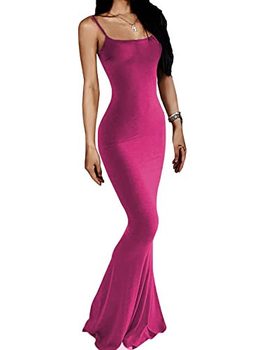 AnotherChill Women's Casual Lounge Slip Long Dress Sexy Sleeveless Backless Bodycon Maxi Dresses 2022 Summer Slim Elegant (Rose, Medium) | Amazon (US)