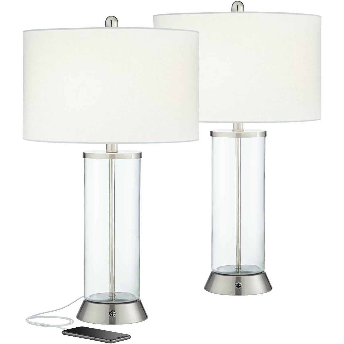 360 Lighting Watkin Modern Table Lamps 27 1/2" Tall Set of 2 Clear Glass with USB and AC Power Ou... | Target