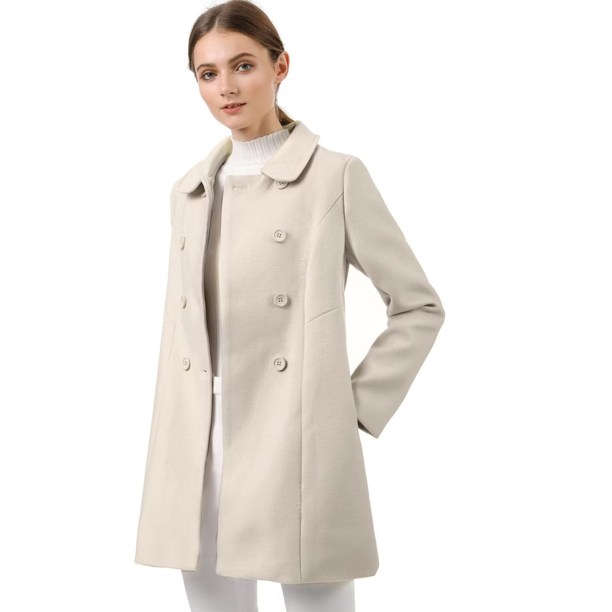 INSPIRE CHIC Women's Peter Pan Collar Double Breasted Long Trench Winter Pea Coat | Target
