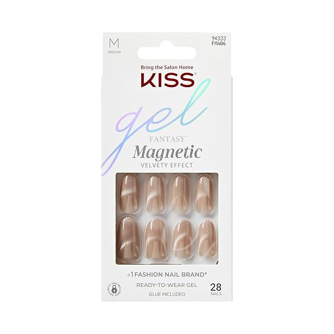KISS Gel Fantasy, Press On Nails, Nail glue included, 'Drama', Brown, Medium Size, Oval Shape, In... | Amazon (US)