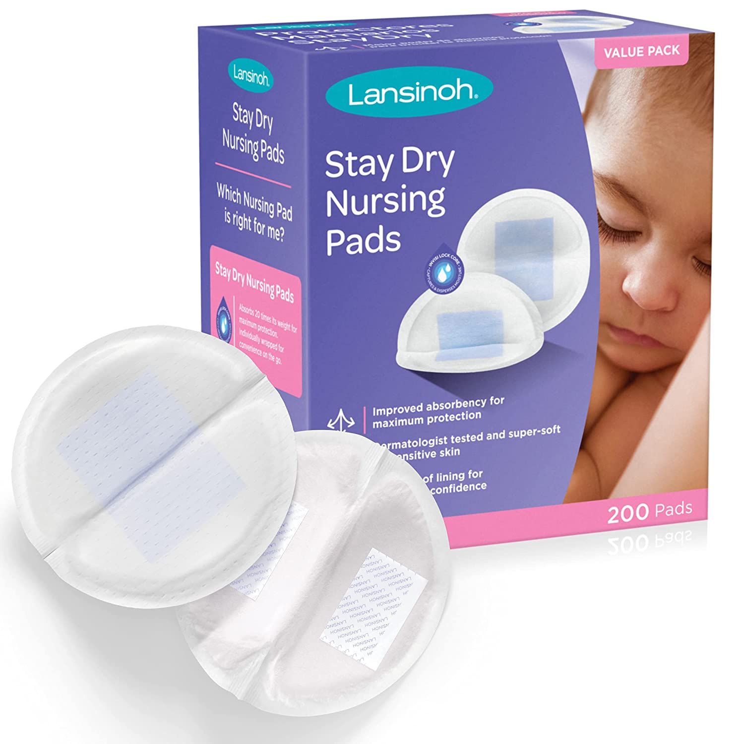 Lansinoh Stay Dry Disposable Nursing Pads for Breastfeeding, 200 Count (Pack of 1) | Amazon (US)