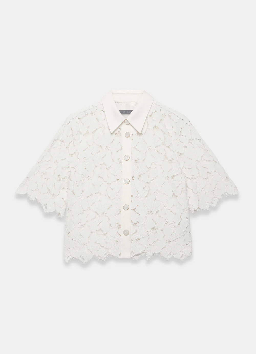 White Lace Short Sleeve Cropped Shirt | Mint Velvet