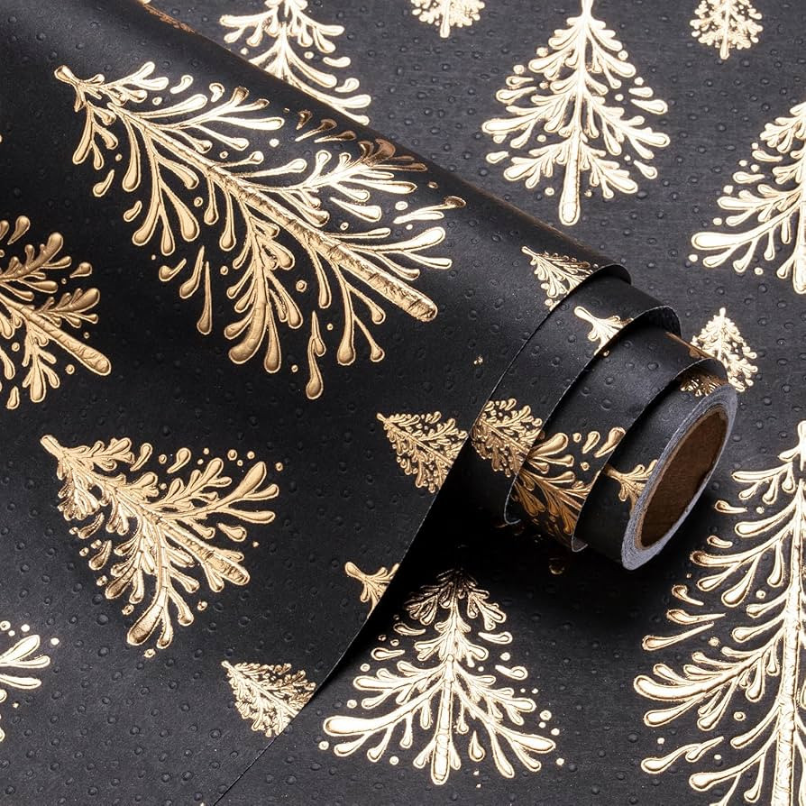 WRAPAHOLIC 30 Inch 3D Kraft Christmas Wrapping Paper - 30 Inch x 16.5 Feet - Gold and Black Chris... | Amazon (US)