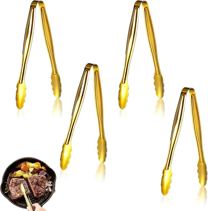 Mini Food Serving Tongs - 4pcs Gold Small Stainless Party Dessert Tongs Buffet Supplies Tong for ... | Amazon (US)
