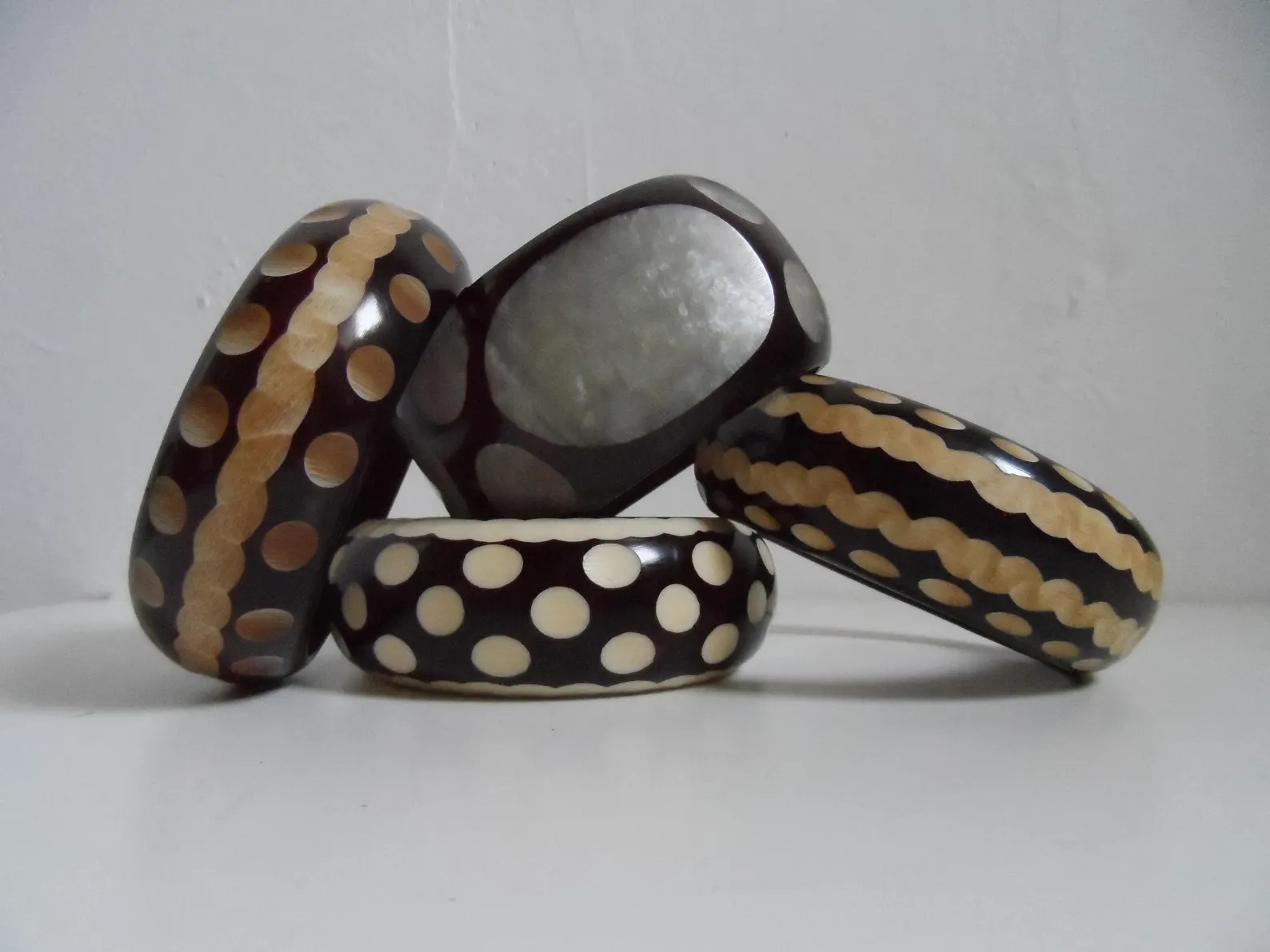 Op Art Bangle Bracelet: Geometric Mod Style, Chocolate Brown Cream Resin - Etsy | Etsy (US)