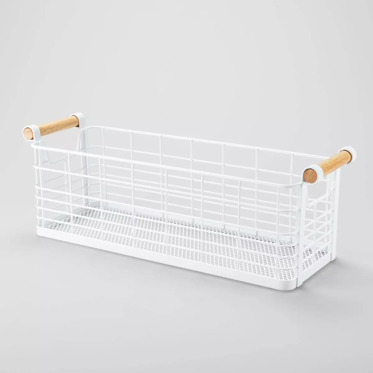 16" x 6" x 6" Medium Rectangular Wire Natural Wood Handles Basket White - Brightroom™ | Target
