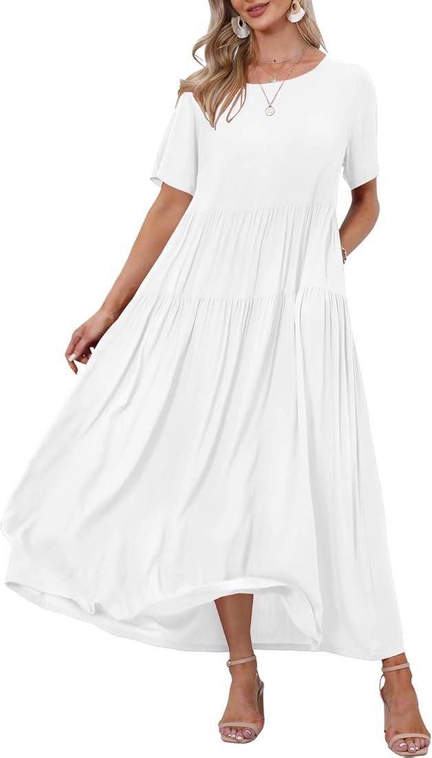 YESNO Women Casual Loose Bohemian Floral Dresses with Pockets Short Sleeve Summer Beach Swing Dre... | Amazon (US)