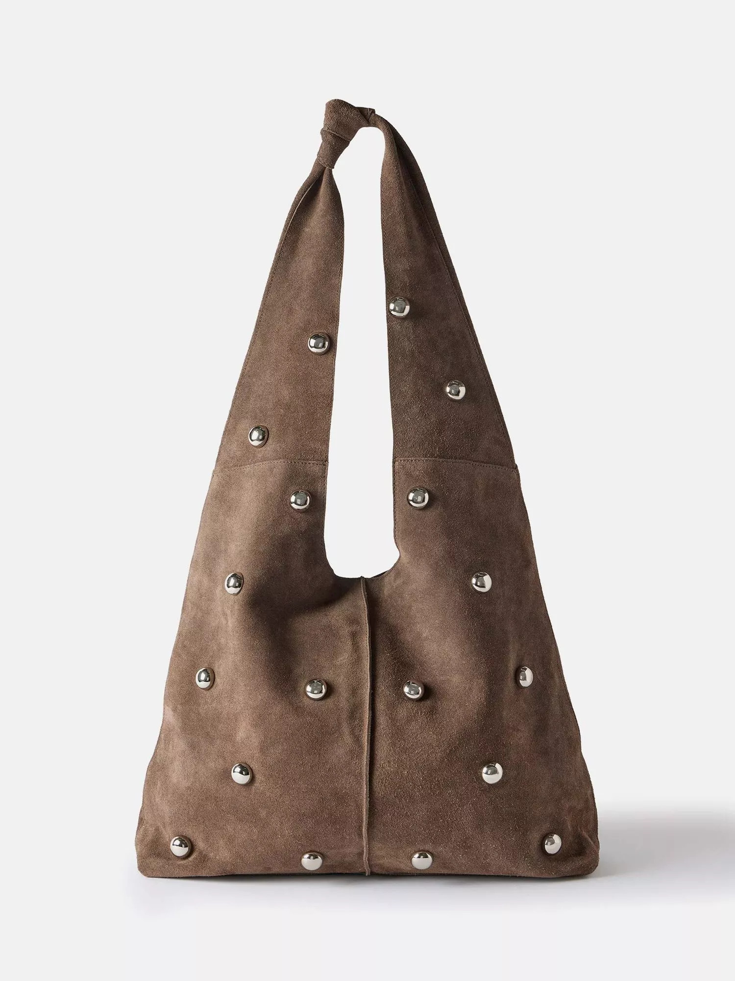 Mint Velvet Suede Studded Shoulder Bag, Brown | John Lewis (UK)