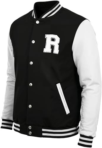 Decrum Fleece Letterman Jacket Men - Fashion Mens Baseball Jackets [40020175-EU] | R White sleeve, XL | Amazon (US)