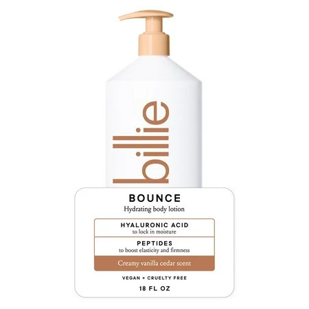 Billie Bounce Hydrating Women's Body Lotion, Vanilla Cedar Scent, with Hyaluronic Acid, 18 fl oz | Walmart (US)