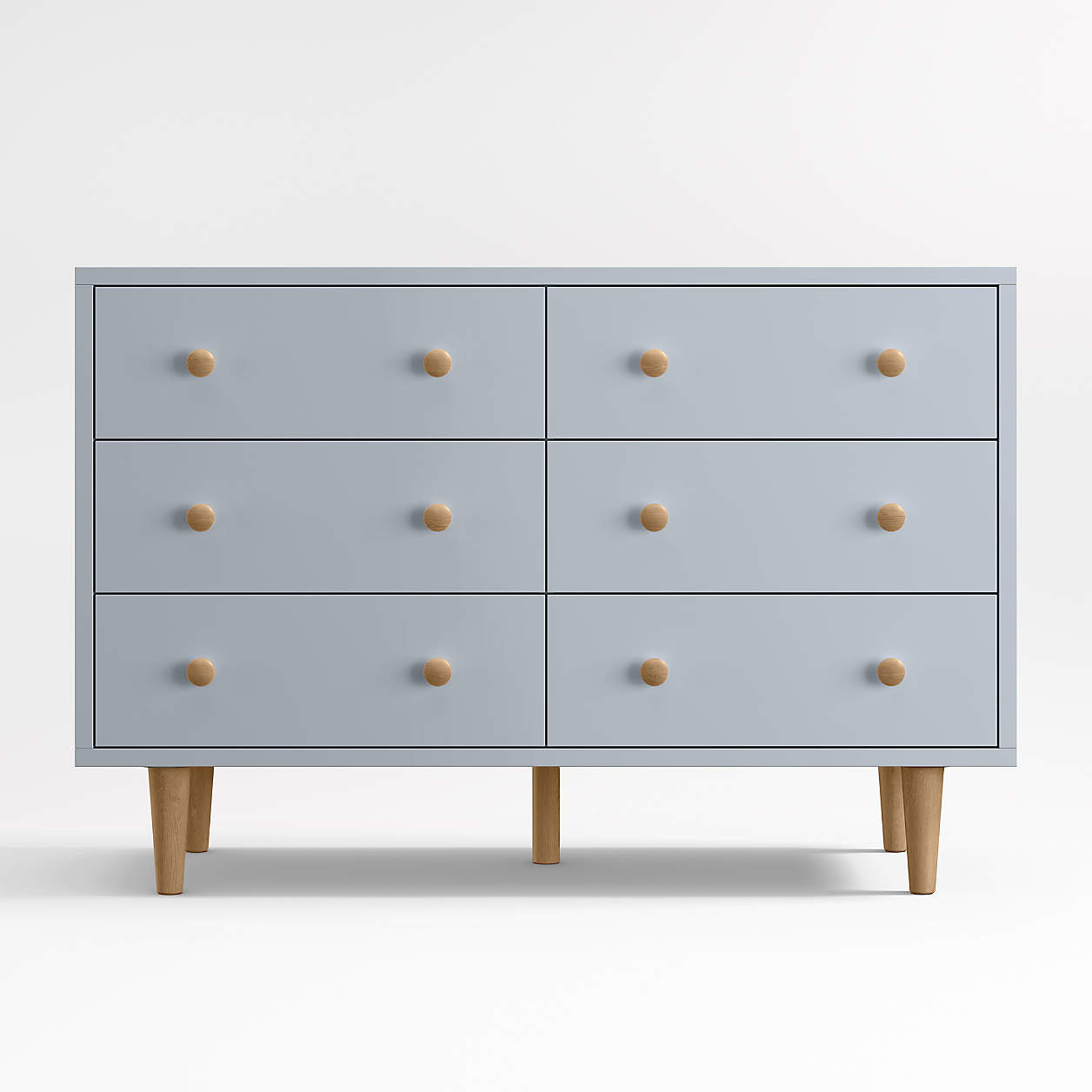 Finn 51" Mist Blue Wood Wide 6-Drawer Kids Dresser + Reviews | Crate & Kids | Crate & Barrel