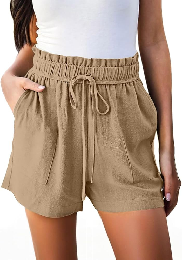 Hody Lovy Linen Beach Vacation Shorts for Women Dressy Casual Summer Outfits High Waisted Lounge ... | Amazon (US)
