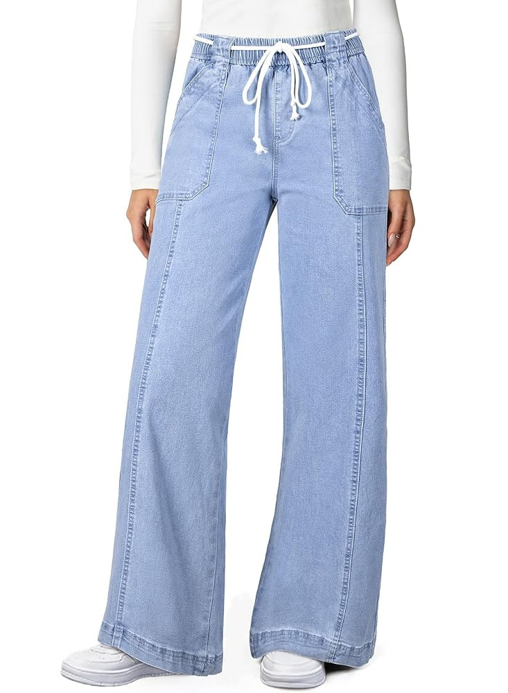 Astylish Jeans for Women Wide Leg Drawstring High Waisted Stretchy Straight Leg Jean Trendy 2025 ... | Amazon (US)