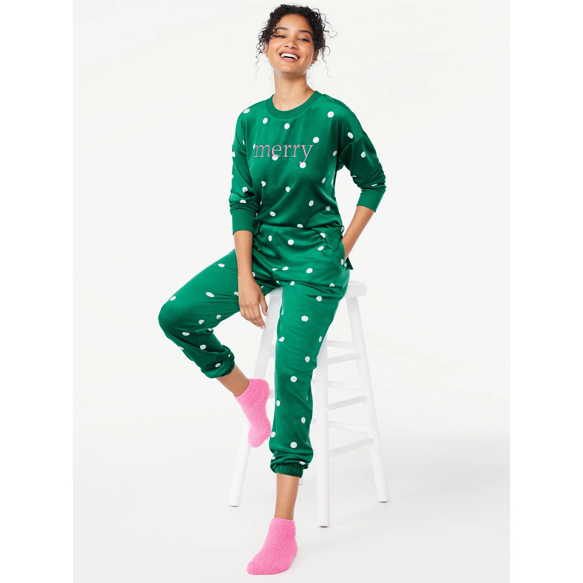 Joyspun Women's Stretch Velour Pajama Set with Sock, 3-Piece Set, Sizes S to 3X | Walmart (US)