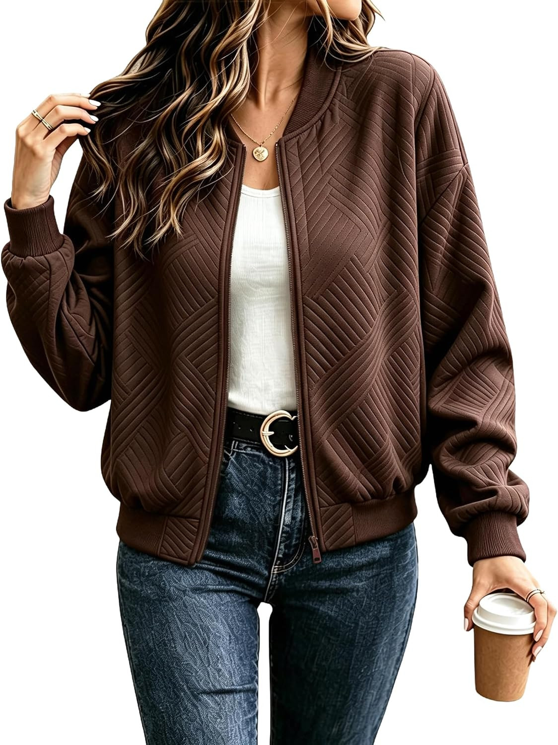 Womens Bomber Jacket Lightweight Zip Up Fall Jackets with Pockets | Amazon (US)