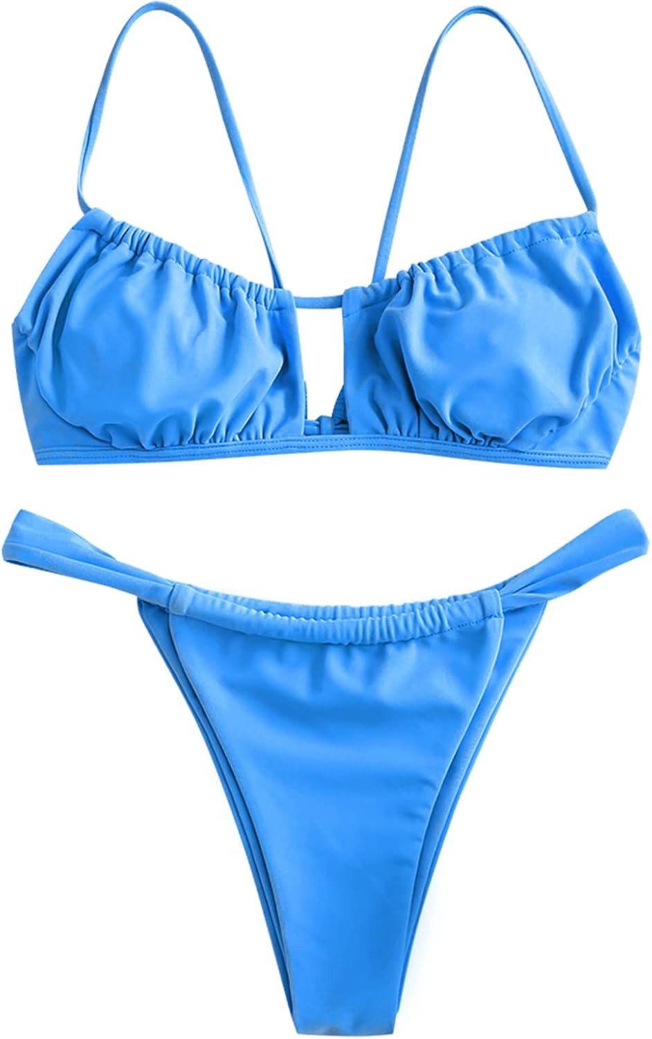 ZAFUL Women's Spaghetti Strap Cutout Keyhole Ruched Tie Cami Bikini Set Swimsuit | Amazon (US)