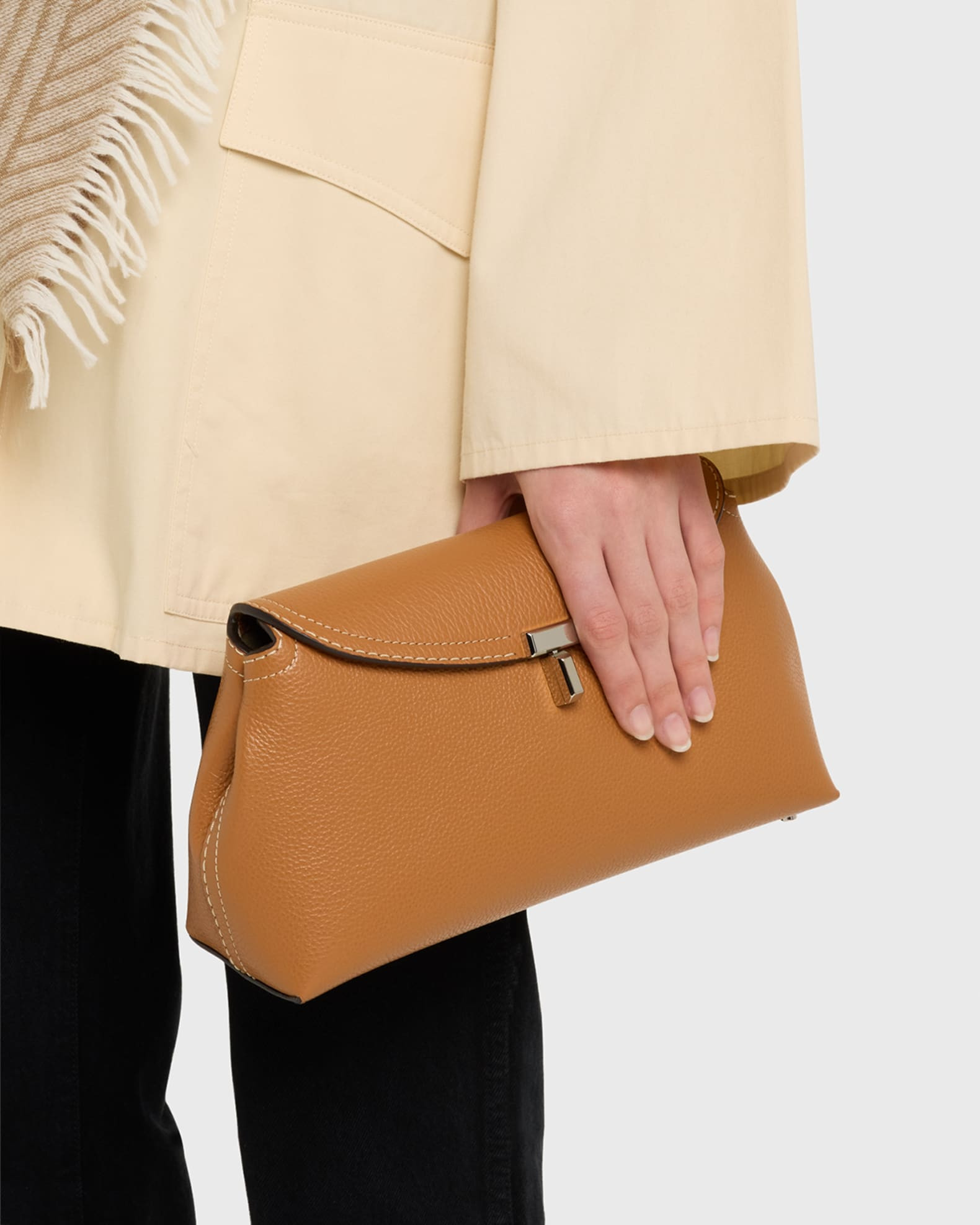 T-Lock Top Handle Bag in Pebble Grain Leather | Neiman Marcus