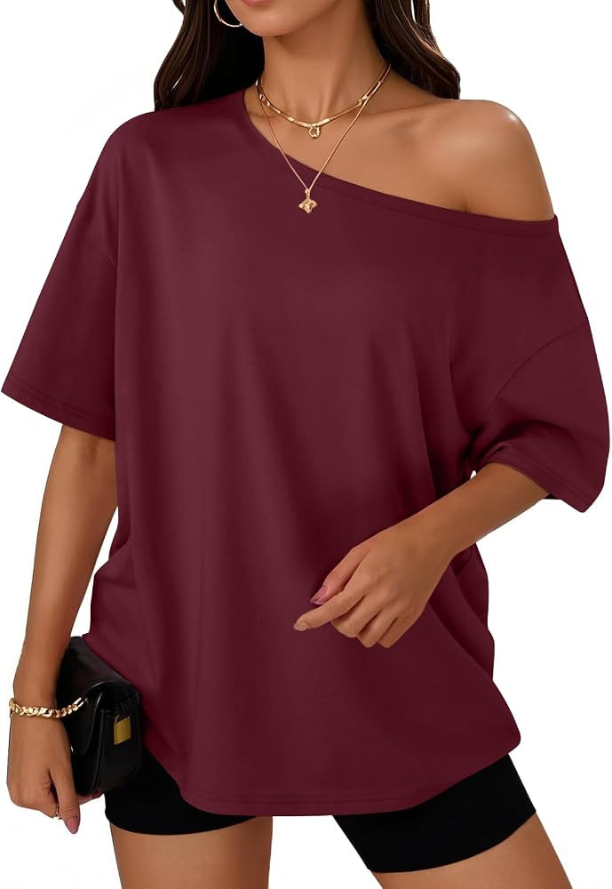 Trendy Queen Womens Off the Shoulder Tops Oversized Summer Spring T-Shirts 2026 | Amazon (US)