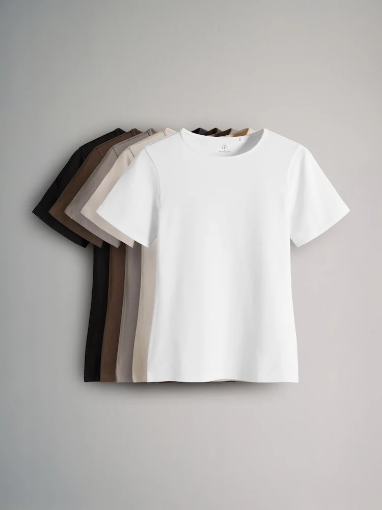 The Set 5 Pack Short Sleeve Fitted Crew Neck T-Shirts Black/Brown/Neutral/Nude/White | Next US