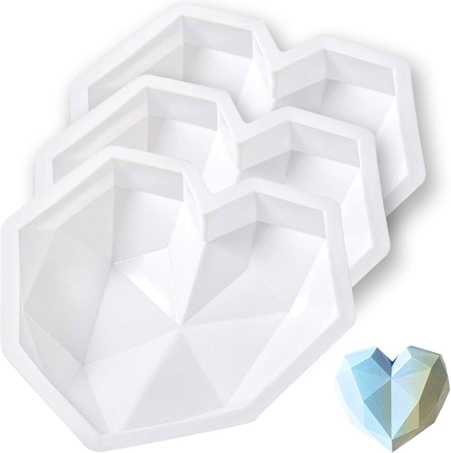 3 Pieces Valentine's Day Diamond Heart Shape Silicone Cake Mold Silicone Cupcake Mold 3D Baking C... | Amazon (US)