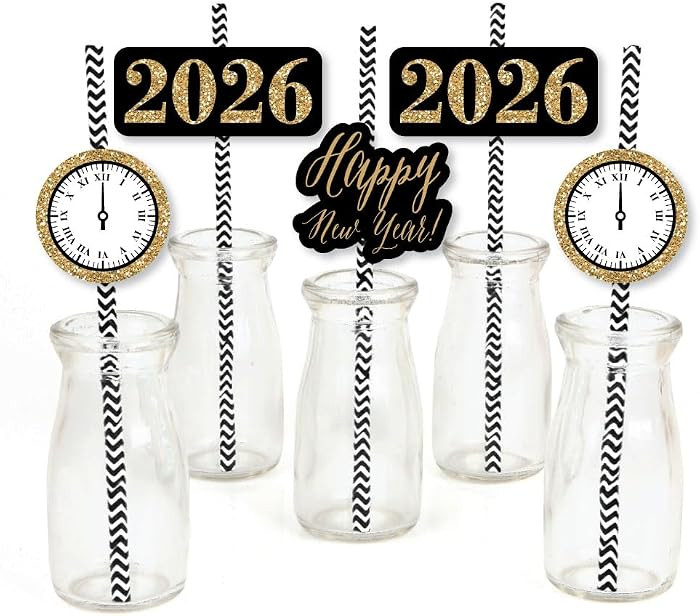 Big Dot of Happiness 2026 New Year's Eve Paper Straw Decor, Gold 2026 New Years Eve Party Supplie... | Amazon (US)