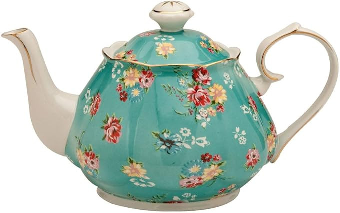 Gracie China Shabby Rose Porcelain 4-1/2-Cup Teapot, Shabby Rose Teal | Amazon (US)