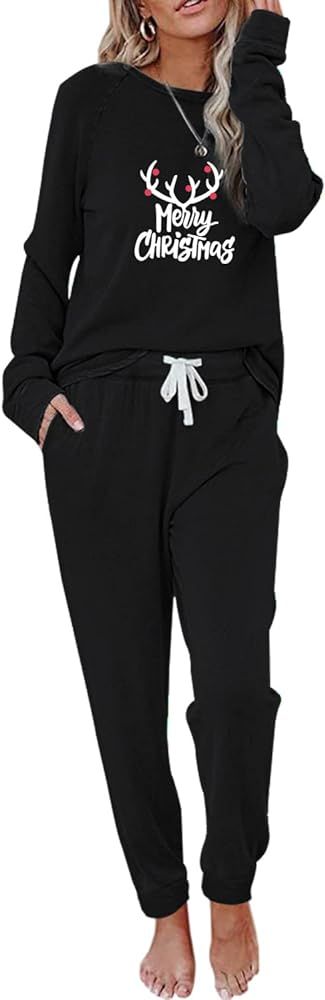 OCEANLUX Two Piece Outfits for Women Christmas Tracksuit Sweatsuits Sets Pajamas Set Jogging Suit | Amazon (US)