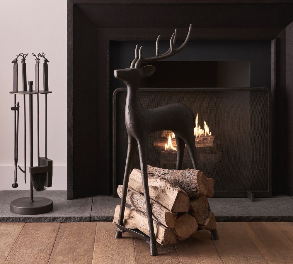 Sculpted Reindeer Fireplace Log Holder | Pottery Barn (US)