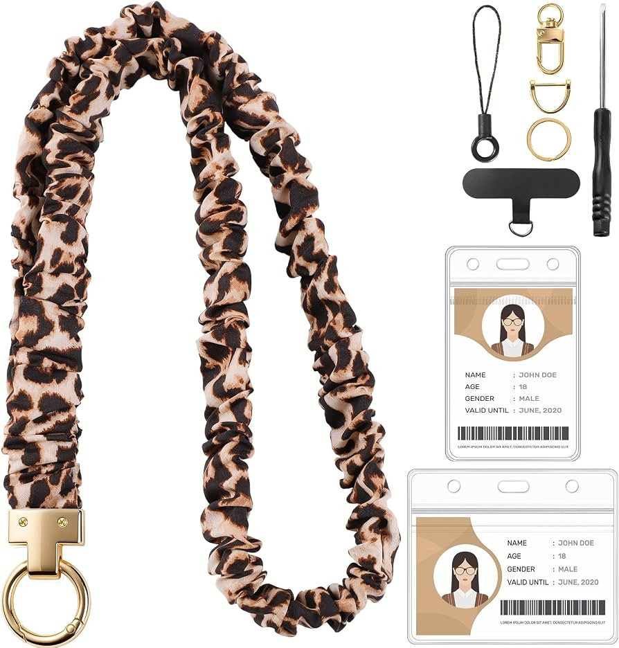 Scrunchie Lanyard for ID Badges & Keychain, Teacher Lanyards Leopard Print | Amazon (US)