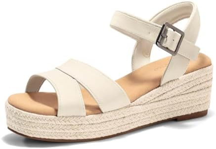 Coutgo Womens Wedge Platform Sandals Espadrille Heels Open Toe Buckle Ankle Strap Summer Shoes | Amazon (US)