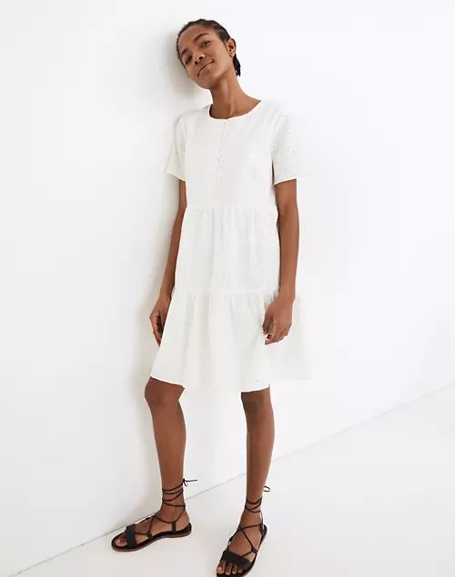 Embroidered Eyelet Button-Front Tiered Mini Dress | Madewell