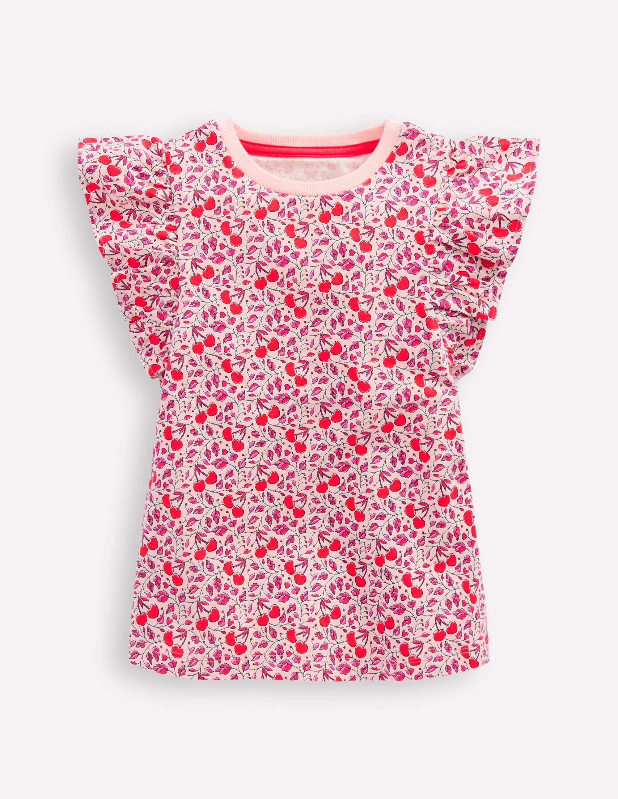 Frill Sleeve Printed Top-Pink Cherries | Boden UK