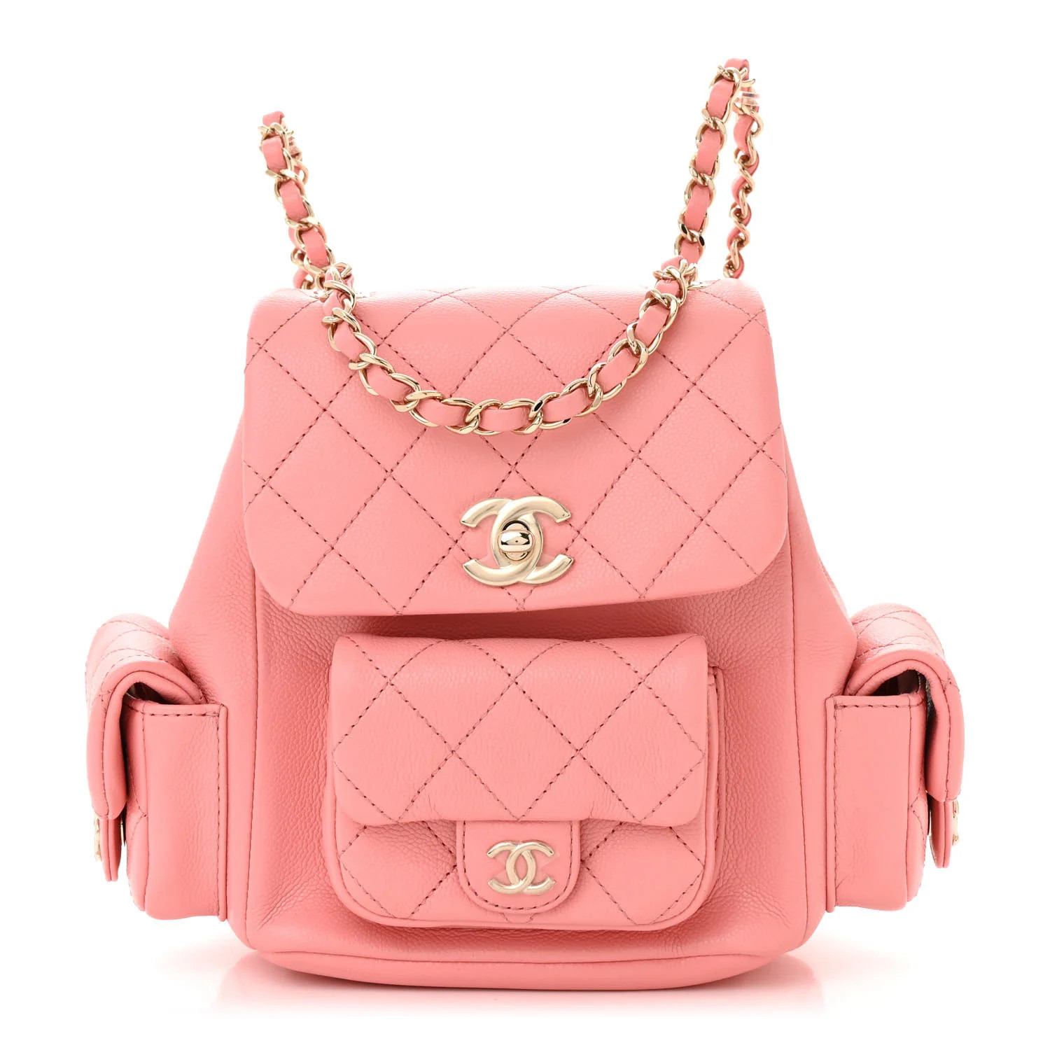 Shiny Caviar Quilted Small Pockets Drawstring Backpack Pink | FASHIONPHILE (US)
