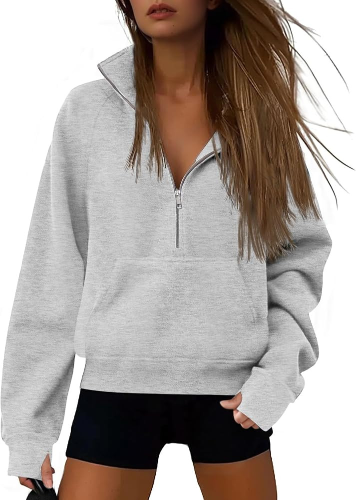 ATHMILE Womens Sweatshirts Half Zip Cropped Pullover Fleece Quarter Zipper Hoodies 2026 Fall Fash... | Amazon (US)