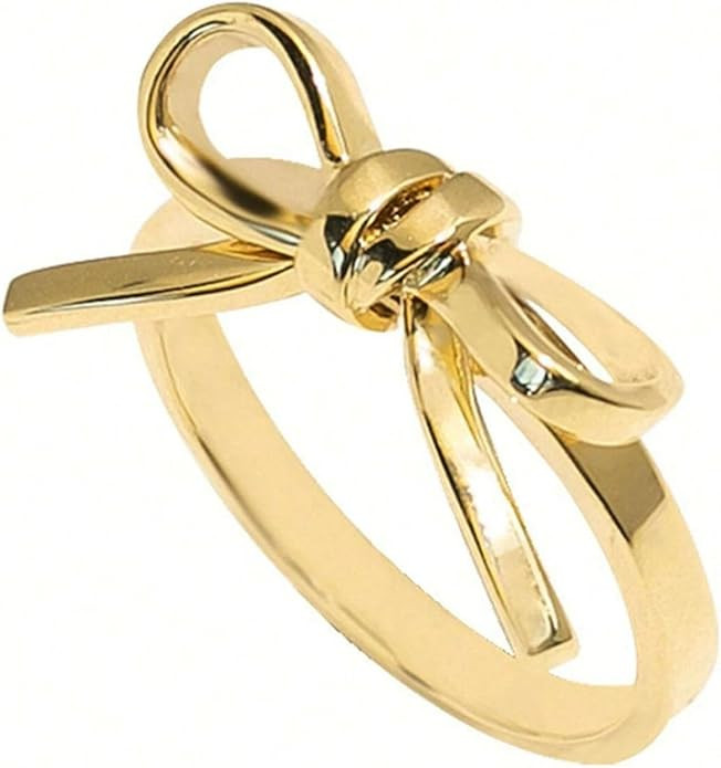Bow Ring for Women Gold Bow Knot Ring Adjustable Open Promise Rings for Women Dainty Jewelry | Amazon (US)