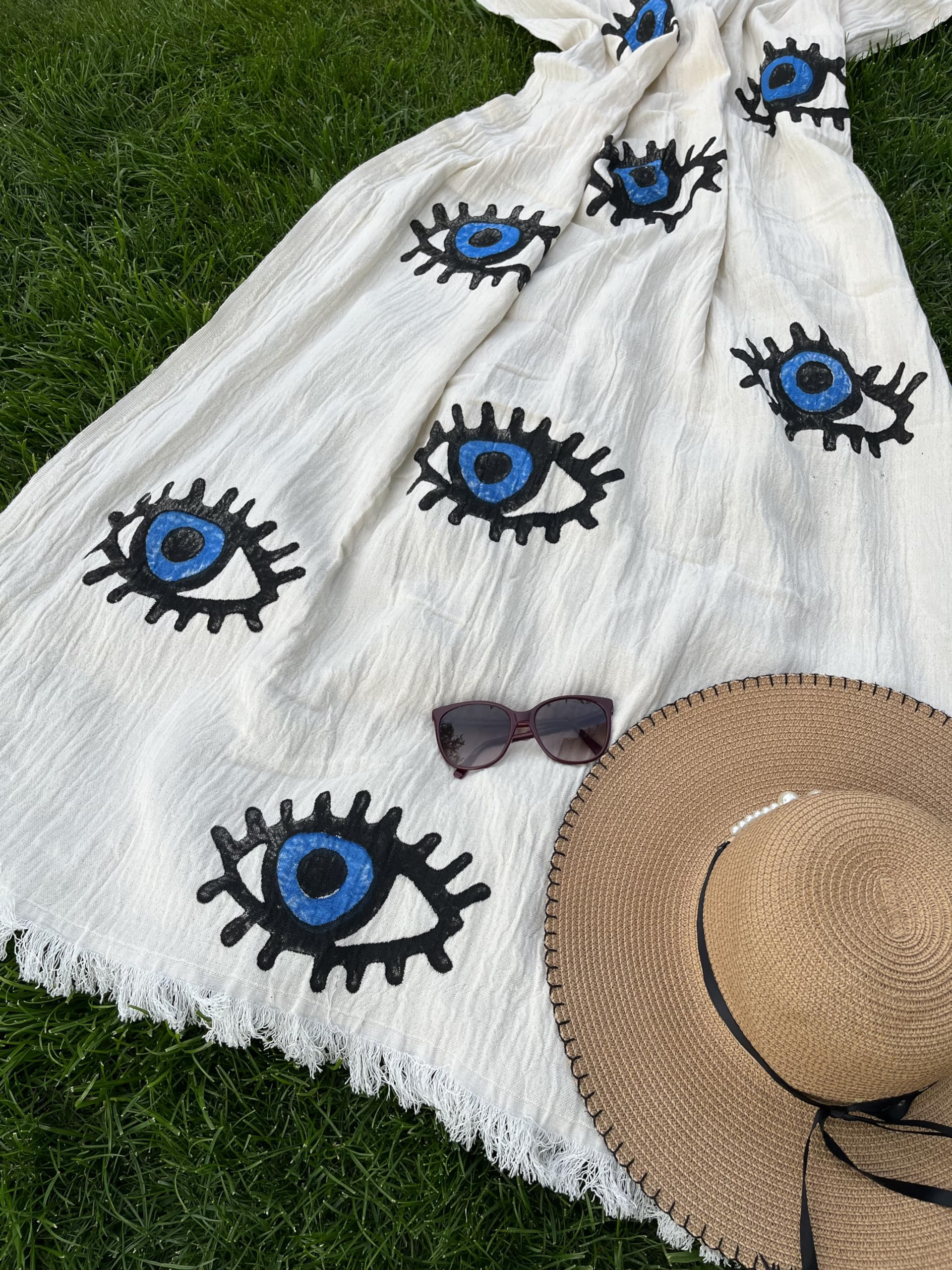 muslin.babies Evil Eye Boho Throw Blanket I Handmade Beach Towel I Meditation Yoga Blanket - Bath... | Amazon (US)