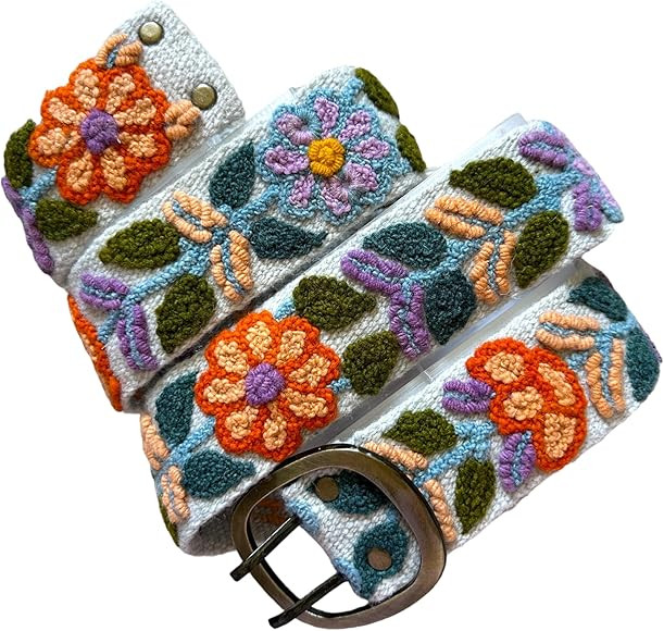 Embroidered Wool Belt from Perú, Statement Belt, Flower Belt - Boho Blooms Belt | Amazon (US)