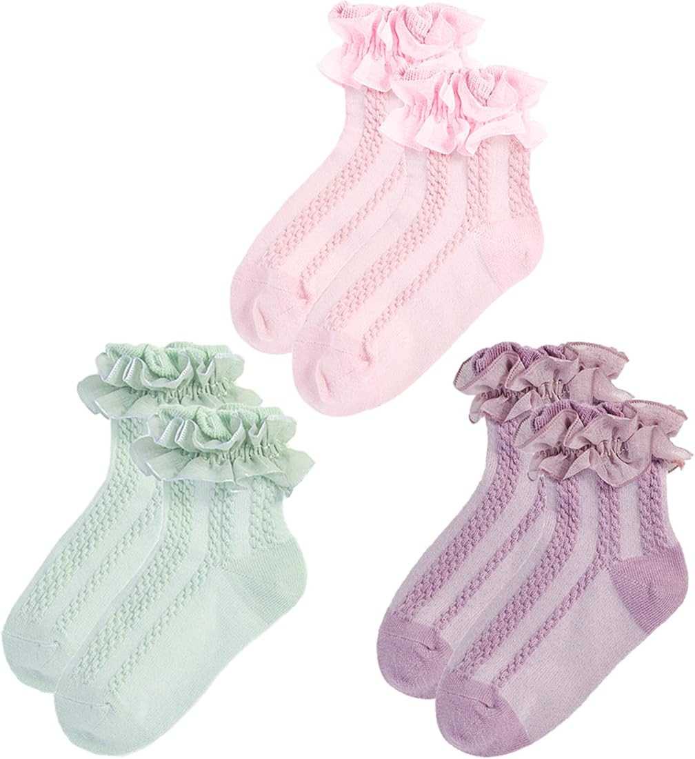Mini angel Girls Ruffle Socks Frilly Lace Socks Princess Dress Socks for Toddler Kids Girls 3/6 P... | Amazon (US)