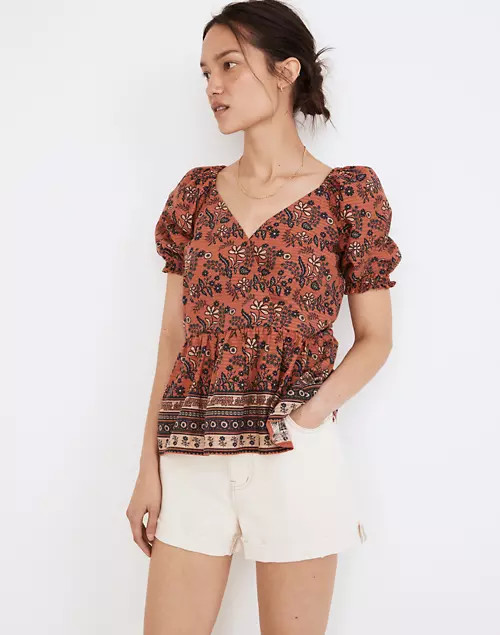 Puff-Sleeve Peplum Top in Cavoli Floral | Madewell