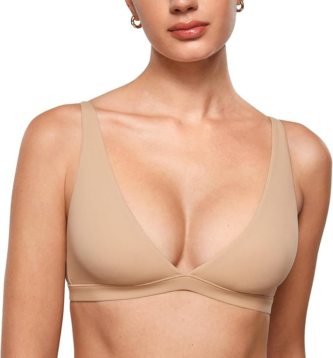 INLYRIC Women's Inbarely Soft Plunge Bralette - Deep V Unlined Triangle No Padding No Underwire S... | Amazon (US)