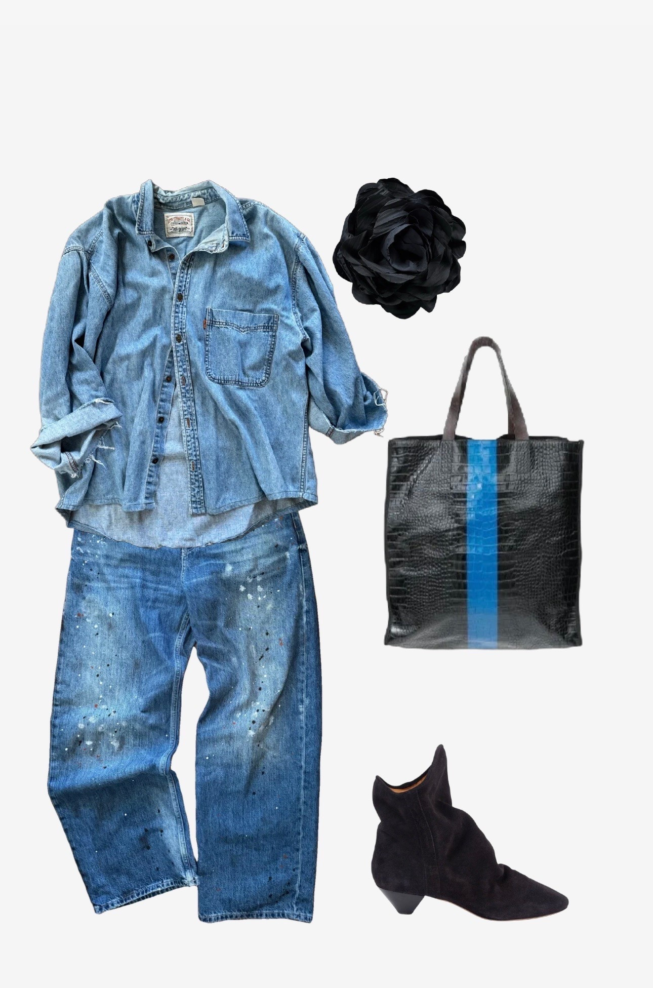From Saturday for the whole 30 minutes I was out 🫠
Denim shirt, tote, and brooch are preloved/vintage.