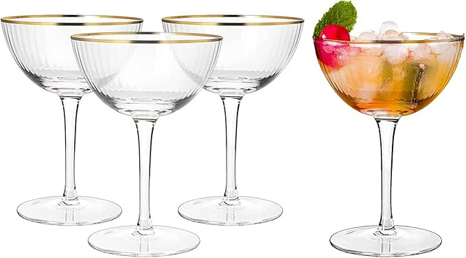 The Wine Savant Gold Rim Glasses 6 oz, Set of 4 Gold Rim Classic Manhattan Glasses For Martini, C... | Amazon (US)