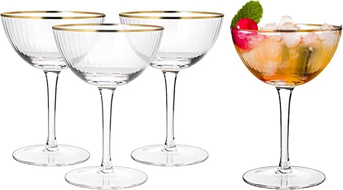 The Wine Savant Gold Rim Glasses 6 oz, Set of 4 Gold Rim Classic Manhattan Glasses For Martini, C... | Amazon (US)