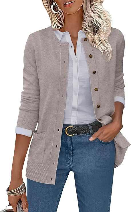 ANRABESS Women's Cardigans 2025 Fall Dressy Casual Long Sleeve Crewneck Button Down Open Front So... | Amazon (US)