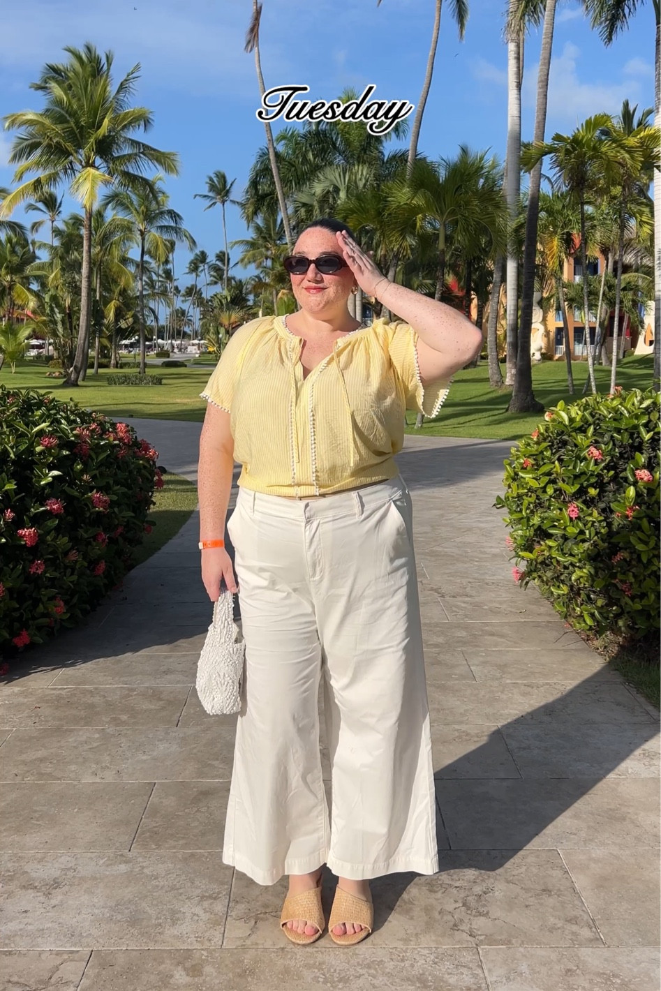 Wearing size 2 in the top and 18 in the pants. 