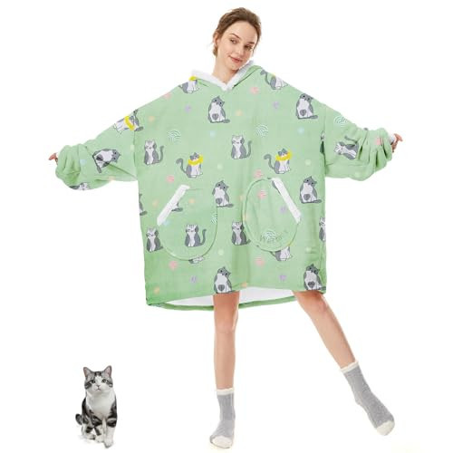American Trends Blanket Hoodie Cozy Warm Oversized Blanket Sweatshirt Sherpa Wearable Blanket Gifts for Women and Men Hoodie Blanket British Shorthair | Amazon (US)