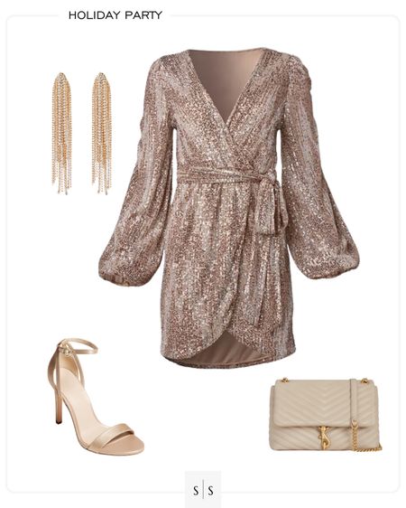 Holiday Party festive outfit idea | #sequindress #wrapdress #holidaystyle #newyearsstyle #winterstyle #holidayparty | See more festive Holiday style on thesarahstories.com  ✨

#LTKstyletip #LTKHoliday #LTKSeasonal